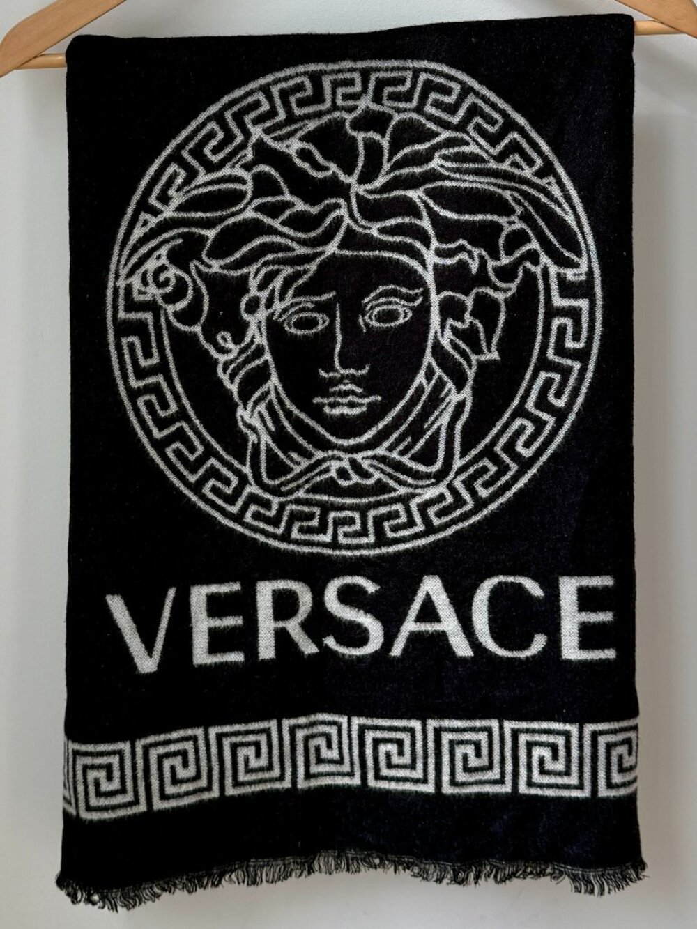 Versace Medusa Scarf - Black & Silver Greca Borde